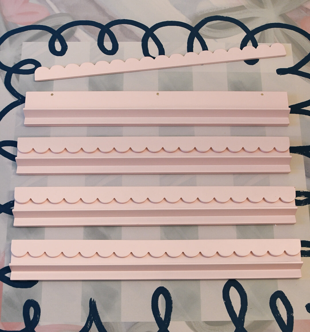 Ballet Pink Scalloped Wooden Mahjong Racks - 20 inches