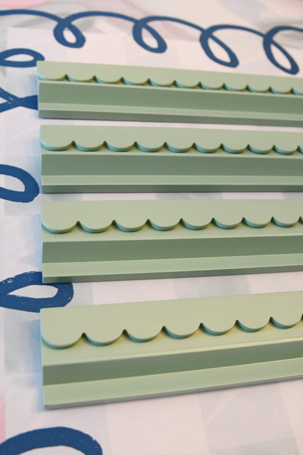 Eucalyptus Green Scalloped Wooden Mahjong Racks - 20 inches