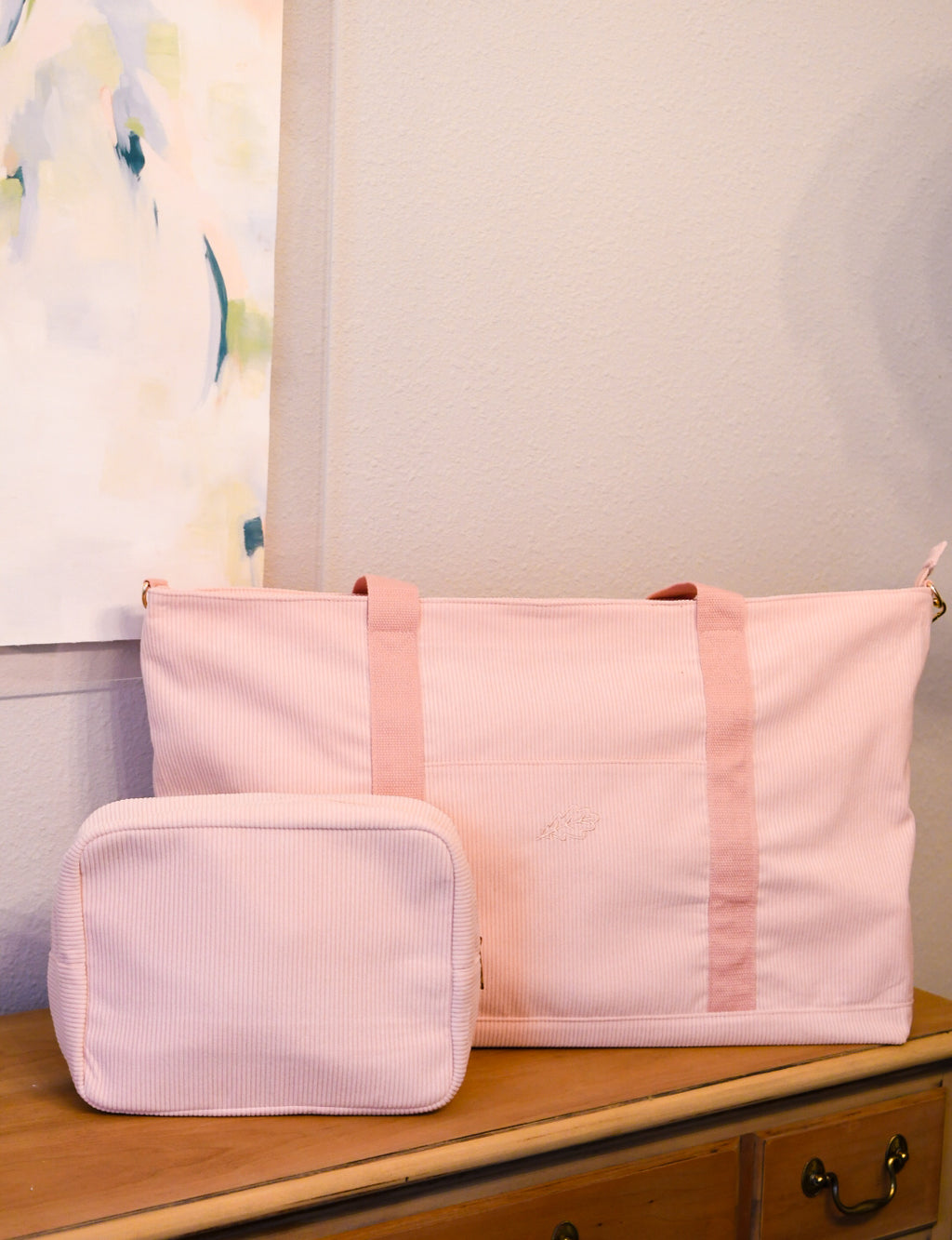 Pink Corduroy Mahjong Tote + Tile Bags