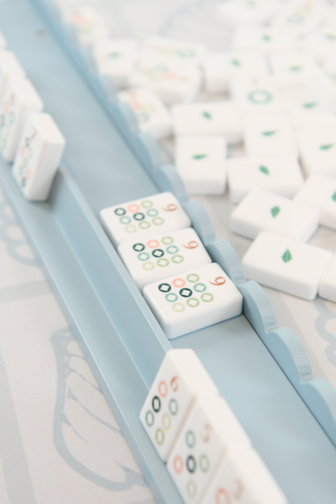 Powder Blue Mahjong Racks 20" with Scallop Pushers, 4 per set