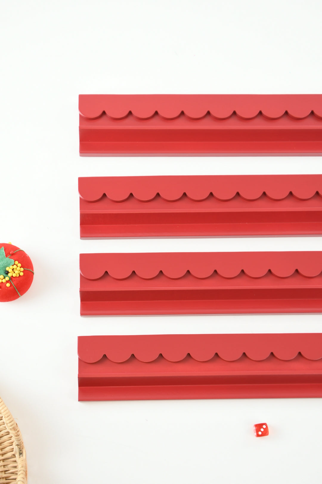 Painted Red Mahjong Racks 20" with Scallop Pushers, 4 per set