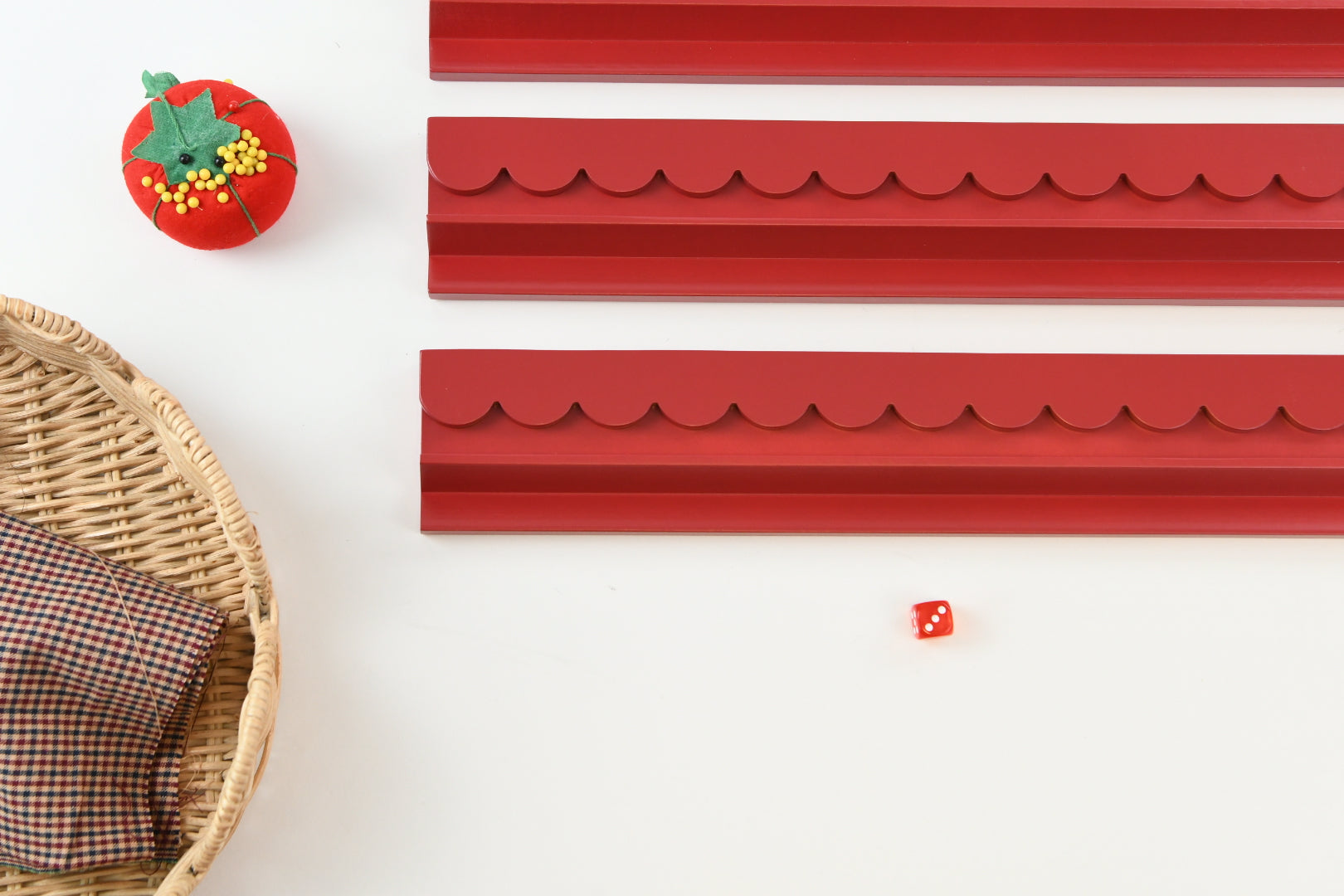 Painted Red Mahjong Racks 20" with Scallop Pushers, 4 per set