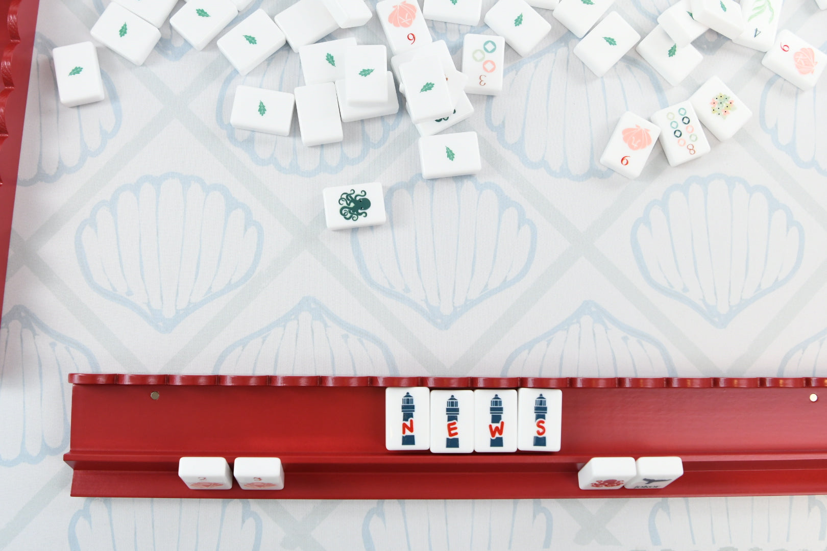Painted Red Mahjong Racks 20" with Scallop Pushers, 4 per set