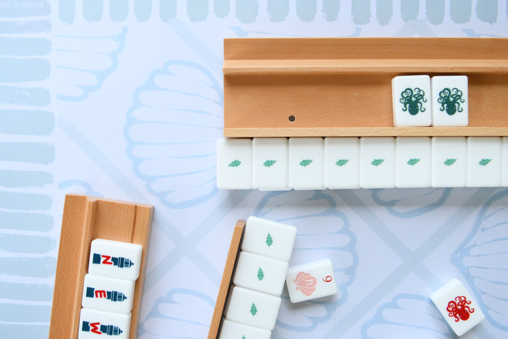 Natural Wood Mahjong Racks 20" with FLAT Pushers, 4 per set