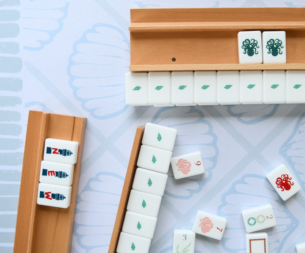 Natural Wood Mahjong Racks 20" with FLAT Pushers, 4 per set