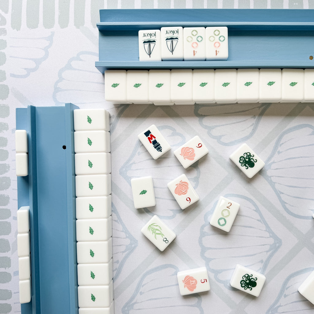 Painted Preppy Blue Mahjong Racks 20" with FLAT Pushers, 4 per set
