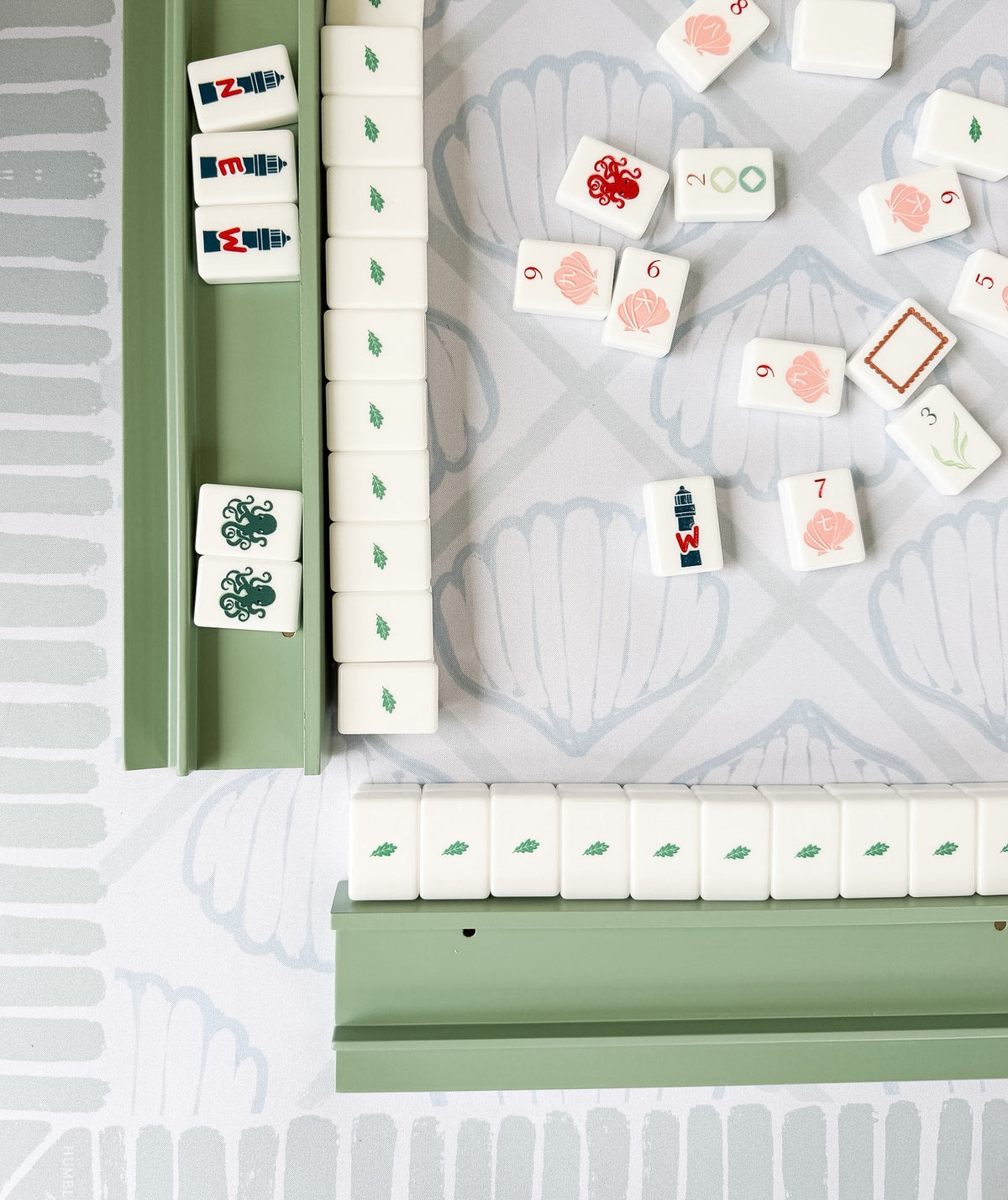 Painted Eucalyptus Mahjong Racks 20" with FLAT Pushers, 4 per set