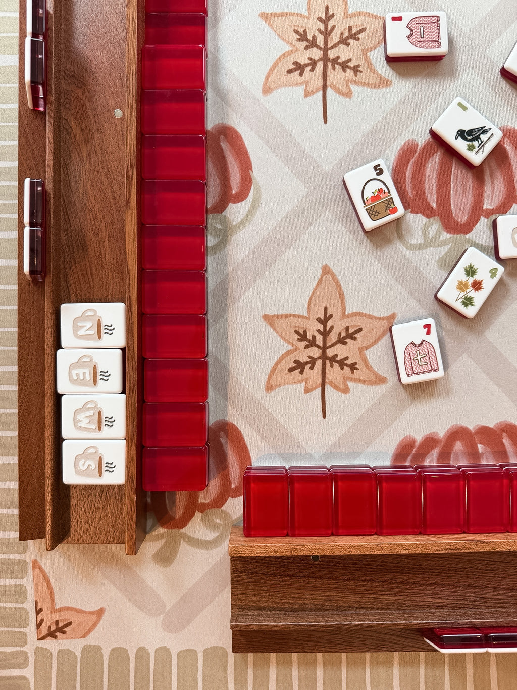 Dark Wood Mahjong Racks 20" with FLAT Pushers, 4 per set