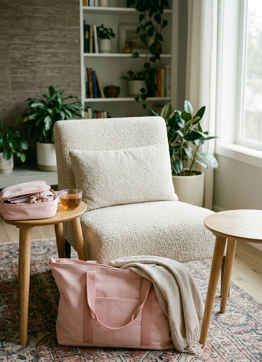 Pink Corduroy Mahjong Tote + Tile Bags